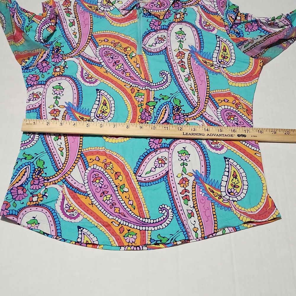 Gottex Lifestyle Top Blue Poolside UPF50+ Moc Neck with Zipper Paisley Large - Picture 8 of 12